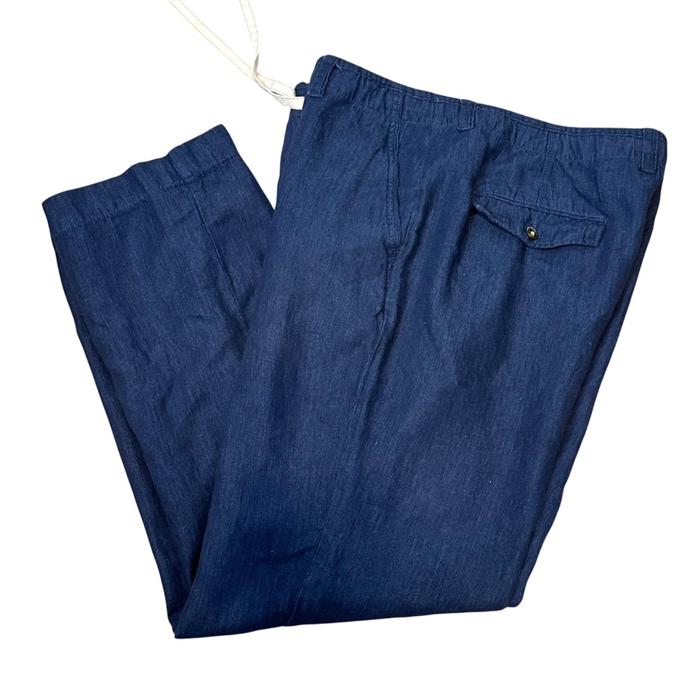 Caribbean Linen Blend Pants Mens 40x32 Blue Excellent Drawstring Straight Leg